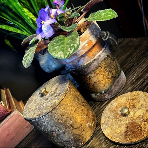 Anthropologie Accents Anthropologie Gilded Wood Candle Vessels With